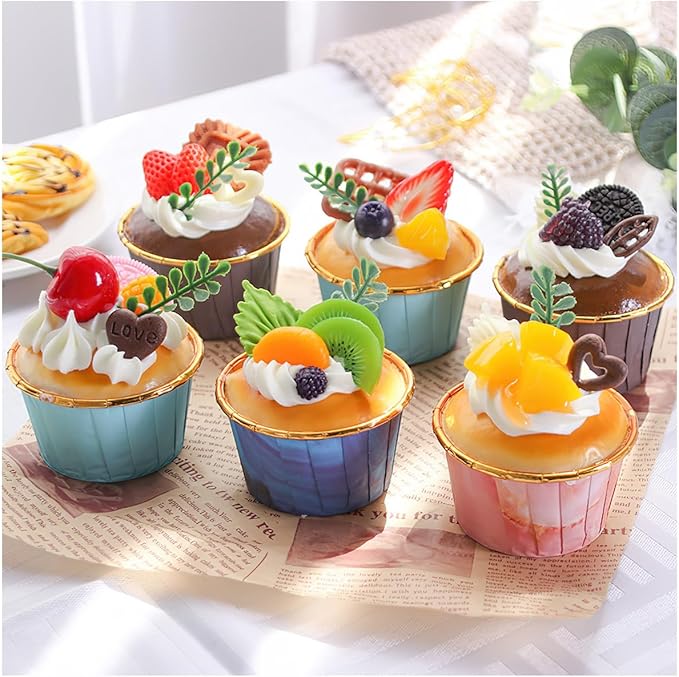 6 Pack Fake Cupcakes, Realistic Artificial Simulation Cake, Mixed Fake Cake Model, Kitchen Decoration Photography Props for Home Kitchen Party Decoration