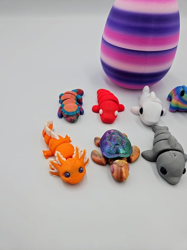 Mystery Mini Animal Packs - 3D Printed Articulating Figurines - Unique and Fun Designs Includes Mystery Egg - Stress Relief (Sea Pack)