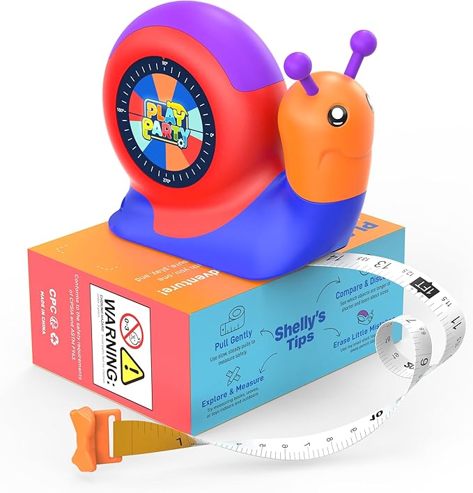 8ft Tape Measure for Kids, STEM Educational Tool with Level, Protractor and Eraser, Retractable Snail Shaped Measuring Tapes, Child-Safe Stocking Stuffers Gift for Boys & Girls 3+, Blue