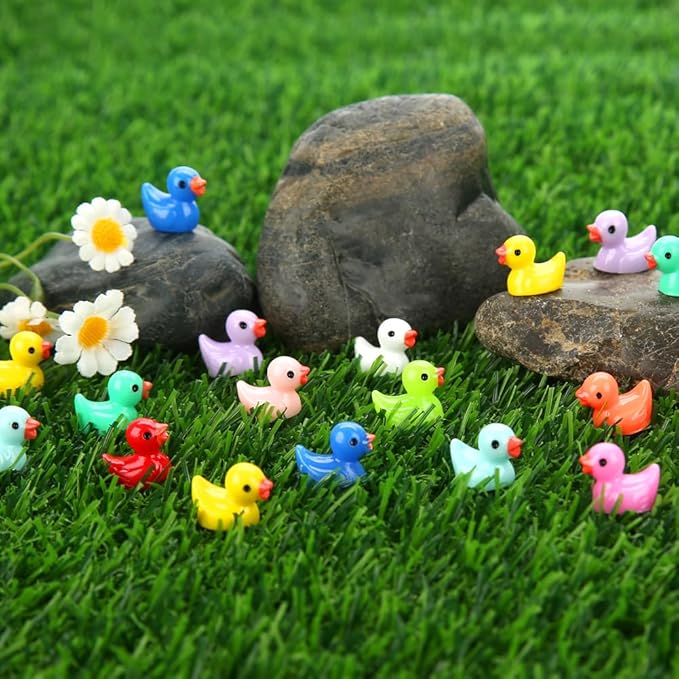 240pcs Mini Ducks, Tiny Resin Duck Figurines Colorful Plastic Small Ducks Bulk for Miniature Landscape Aquarium Potted Fairy Garden Home Dollhouse Decor Accessories Party Favors Toys Gifts