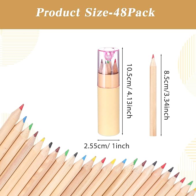 48Pack Mini Drawing Colored Pencils with Sharpener – 6 Assorted Colors in 4 Stylish Cap Tubes (Blue, Clear, Pink, Green) | Portable Art Supplies for Beginner, Learners & Artists | Ideal for Sketching,