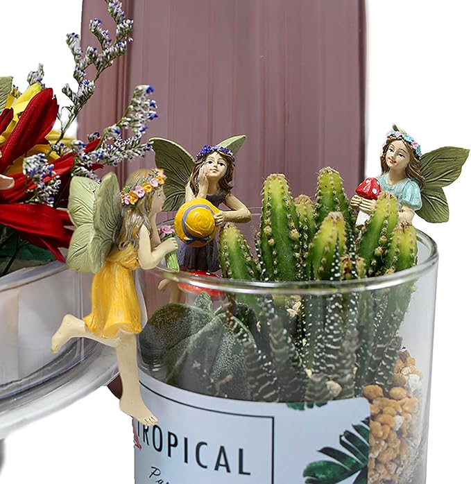 CUIWEI 5 Pcs Mini Garden Figurine Set Miniatures Fairies Statues Without a Stick for Outdoor Lawn Yard Home Decor Lovely Resin Fairy Flower Pot Angel Accessories