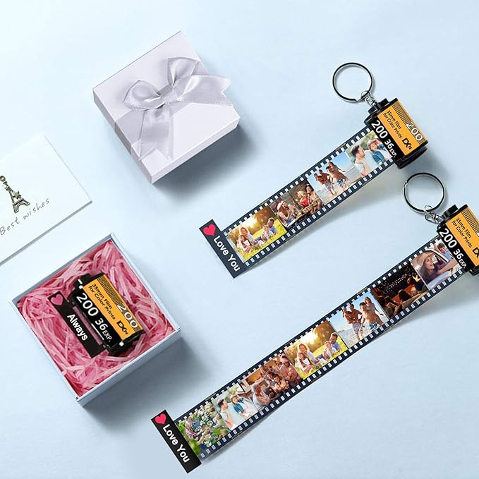 Personalized Camera Film Roll Keychain with Photo,Custom Personal Roll Keyring,Customized Pictures Gifts for Men Women