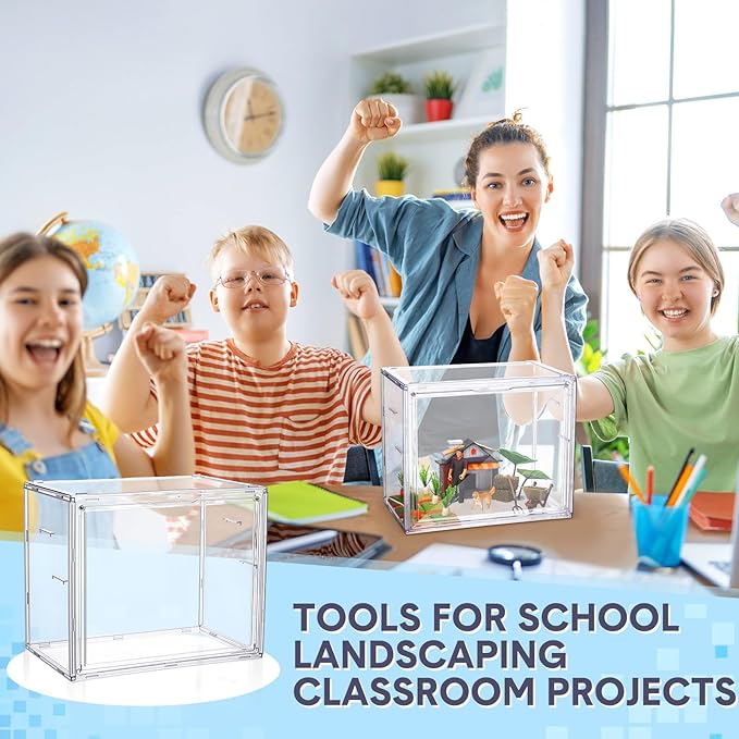 Leinuosen Diorama Kit Clear Display Case with Magnetic Attraction Lid Diorama Box Stackable Plastic Storage Bins for DIY Crafts Toys, Collectibles, Handbags and Figures, 10.63 x 7.09 x 8.66 Inch