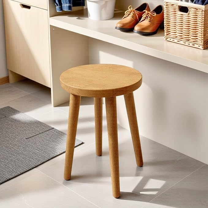 Wooden Stools Dining Chair Table Chair Dressing Stool Kitchen Bar Stool Side Table Round Suitable for Bedroom Living Room Dining humidifier Stand Plant Stand (Natural Wood Color)