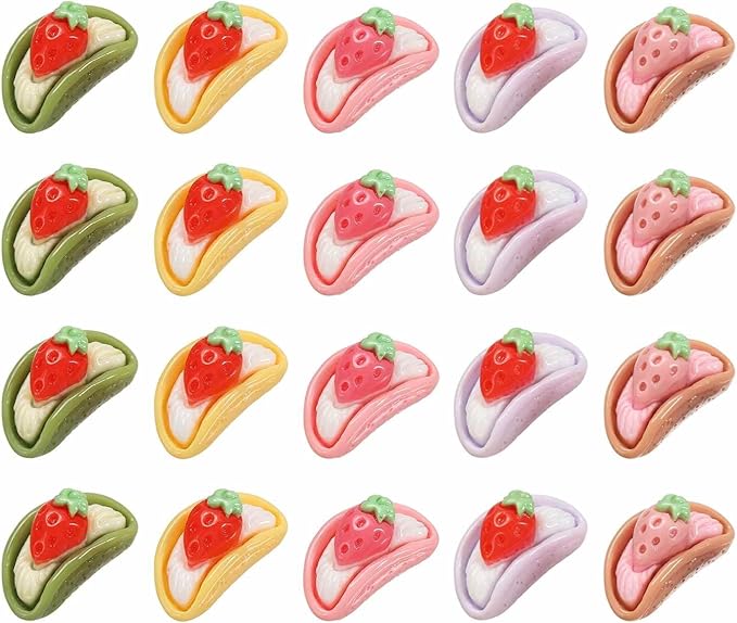 Dollhouse Miniature Food, Cute Mixed Strawberry Banana Split Figures Toys Mini Resin Foods Trinkets for Pretend Play Kitchen Cooking Game & Doll House Decor (Mixing Colors, 20pcs)