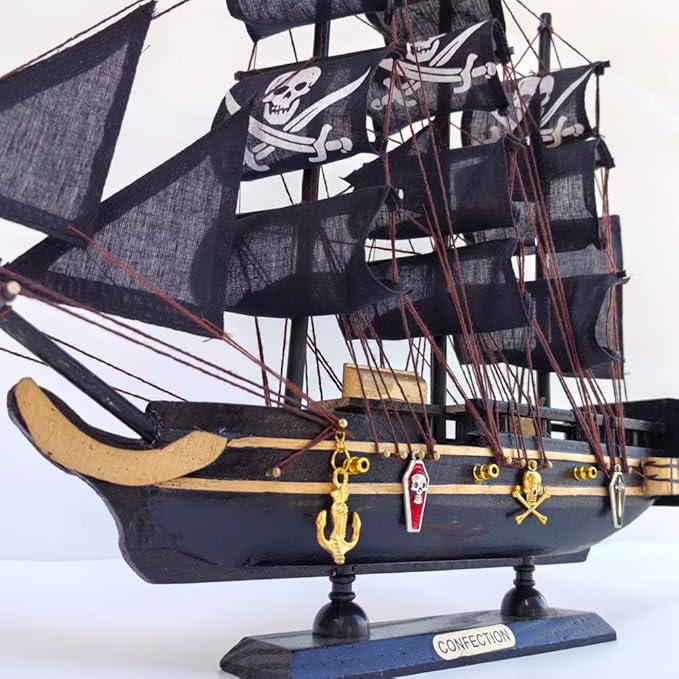 Handmade Crafts Sailing Ocean Theme Smooth Sailing Model Mediterranean Sailing Wooden Sailing Boat Suitable for Home Office Desktops (Black)