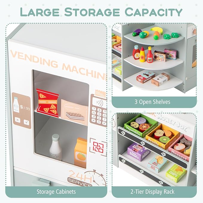Costzon Kids Grocery Store Playset, Wooden Play Store w/Checkout Counter, Cash Register, Vending Machine, Coffee Maker & Play Food Accessories, Grocery Pretend Play Toy for Boys & Girls