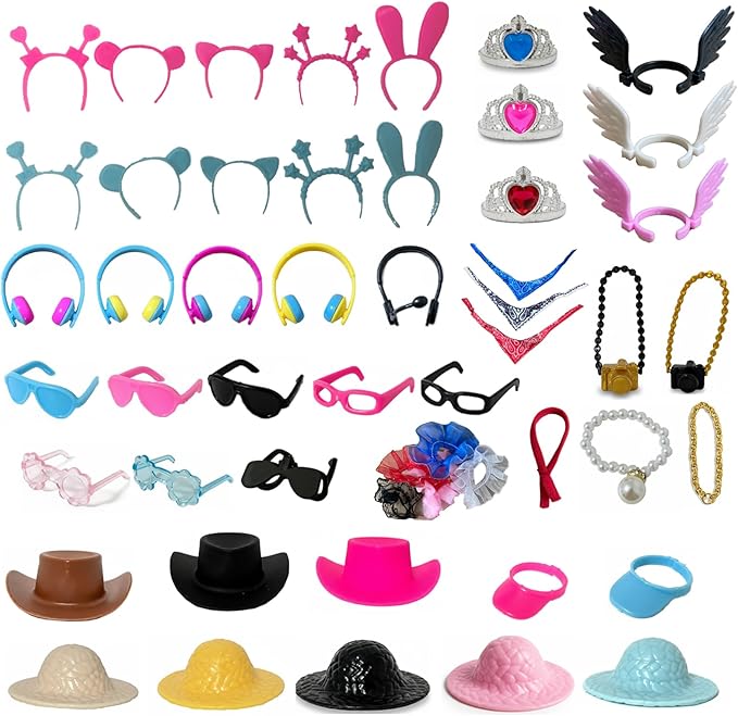 ZJXRMY Rubber Duck Accessories 52PCS - Decorations for Rubber Duck - Hats Glasses Earphones Necklaces Wings Crowns DIY Accessories for Rubber Duck (Put On)