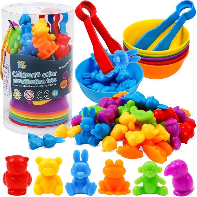 Counting Color Sorting Toys Animals Matching Games with Rainbow Bowls,Preschool Learning Educational Montessori Sensory Training Christmas Stocking Stuffers Gifts for 3 4 5 Year Old Toddlers