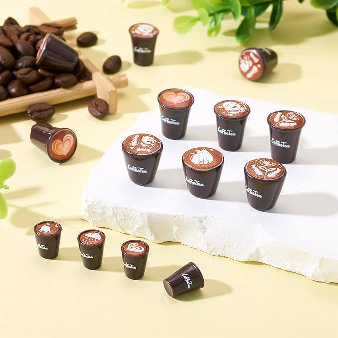 Cheriswelry 36Pcs Mini Resin Coffee Drinks Decoration Miniature Coffee Cup Dollhouse Accessories 11-16.5mm for Kitchen Play Tableware Decor
