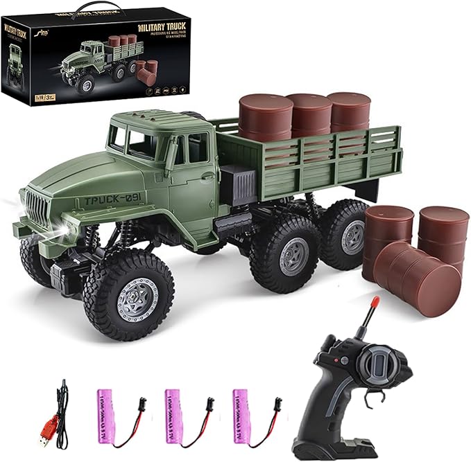 RC Military Truck, 1:16 Military Carrier Car Off-Road Crawler Transpotr Truck 6WD with LED Light for Teen Adults
