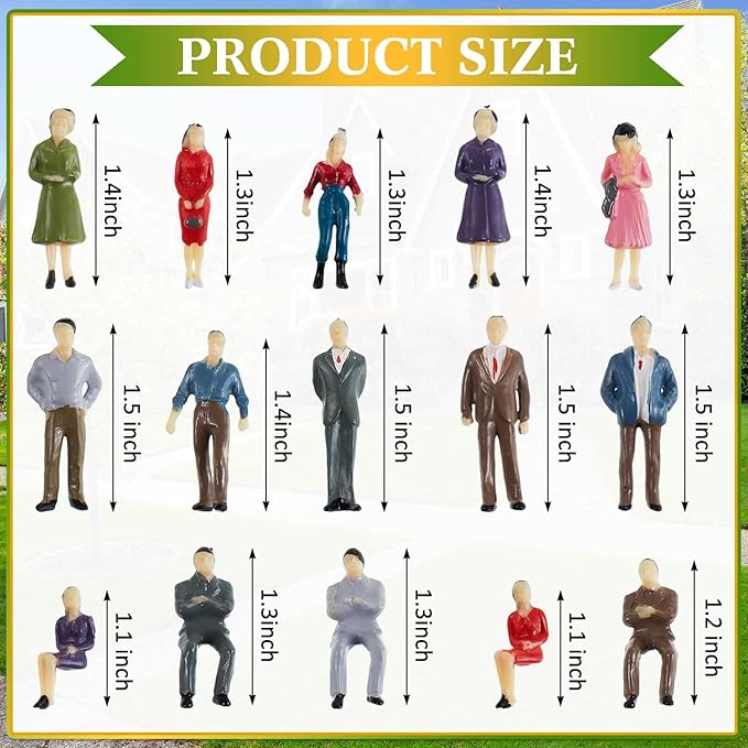 Juexica 100 Pcs Mini People Figurines 1: 50 Scale Model Trains Architectural Painted People Figures Tiny Plastic Miniature Figurines Sitting Standing Model for Miniature Scenes
