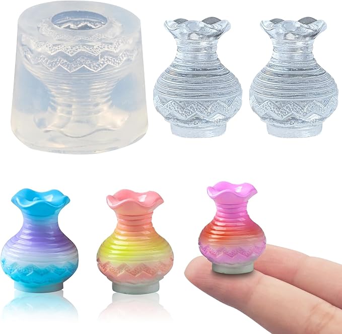 Mini Fancy Vase Resin Silicone Molds 3D Simulation Miniature Water Chestnut Bottle Epoxy Casting Molds for DIY Micro Resin Dollhouse Fairy Garden Landscape Tiny Things Display Decor