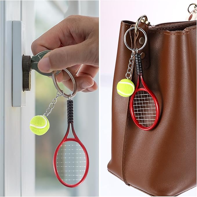 PATIKIL Tennis Keychain, Mini Tennis Racket Keychain Key Ring Tennis Ball Cute Sports Keyrings for Sport Lovers