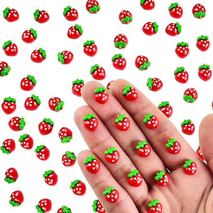 60 Pieces Tiny Strawberry for Dollhouse Miniatures Resin Food for Crafts Mini Strawberry for Dollhouse Mini Kitchen Micro Landscaping Decoration