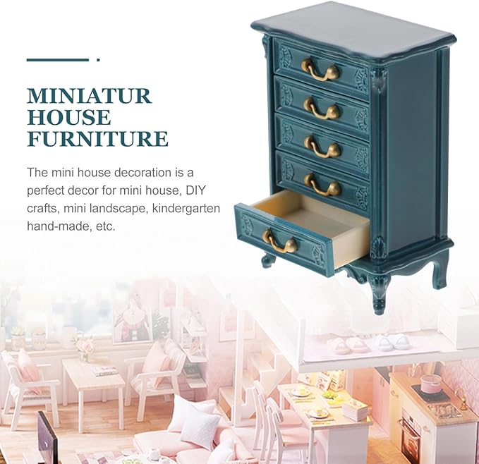 Toyvian Dollhouse Cabinet Miniature Drawer Cabinet 1:24 Scale Mini Wood Cabinet Wooden Storage Dresser for Dollhouse Furniture Pretend Play Props