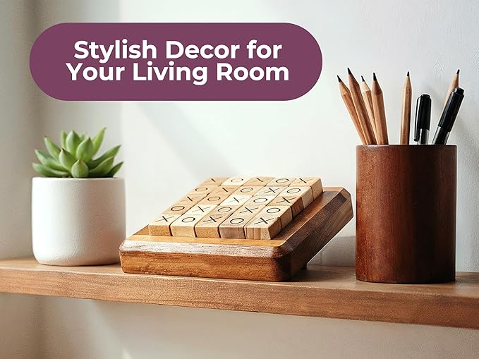 BSIRI Pushing Me Wooden Tic Tac Toe Game- Tabletop Board Games for Farmhouse Decor, Coffee Table Decor, Unique Gifts Fun Gifts for Adults. Perfect for Game Night,Family Games (5 Inch)