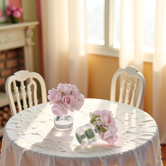 2 Pcs Dollhouse Miniature Flowers Dollhouse Mini Vase with Flower Dolls House Flower Glass Vase 1:12 Scale Dollhouse Miniature Flower in Vase, Lightweight Dollhouse Decor