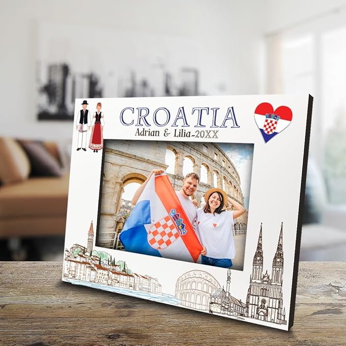 BELLA BUSTA-Personalized Europe Travel Picture Frame– Custom Croatia Photo Frame with City & Country-Honeymoon, Vacation, Adventure, Favor Keepsake (Croatia (Horizontal))