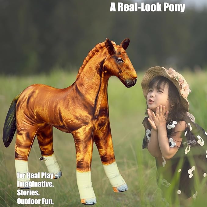 Jet Creations 38" L, Inflatable Horse Toys, Golden Brown Blow-Up Horse Toy Figure for Decoration or Play, Livestock Theme Party, Birthday, VBS, Photo Prop, Thanksgiving, Christmas Winter
