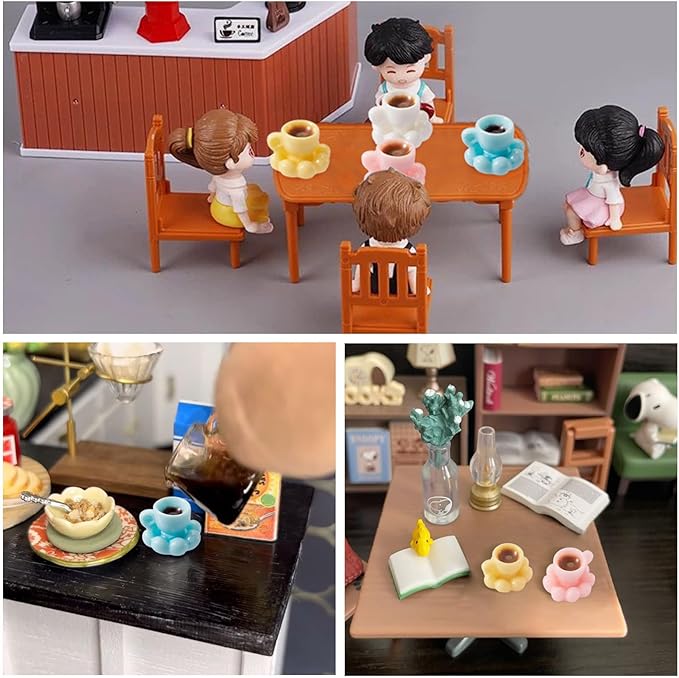 Cheriswelry 40Pcs Mini Coffee Cups Resin Coffee Mug Miniature Ornaments Dollhouse Kitchen Set Simulated Food Drink Lovely Tableware Dollhouse Accessory 12-12.5mm for Home Party Decoration