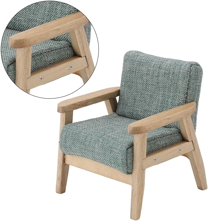 Dollhouse Furniture, Doll House Miniature Sofa Hand Painted Single Lifelike Modeling Decoration for 1 : 12 Doll House (Grey Green)