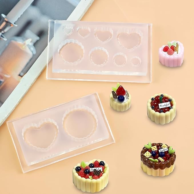 2Pcs Mini Thumb Cake Trays Shape Silicone Molds Tiny Things Epoxy Casting Molds for DIY Micro Resin Dollhouse Kitchen Miniatures Landscape Decor