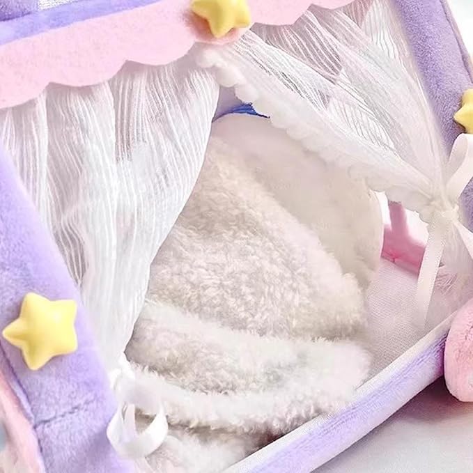 Mini Bed for 10cm Dolls and Stuffed Animals, Doll Tent Bed, Miniature Play Furniture Accessories for Dollhouse Bedroom Patio Garden, Decorative Toy for Toddler Girls Pretend Play, Style A