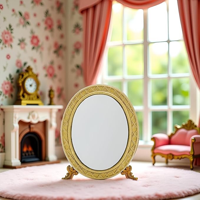 Miniature Dollhouse Mirror European Frame Mirror Dollhouse Victorian Baroque Wall Decor Miniature Bedroom Mini Furniture Accessory for 1/12 Dollhouse Decor