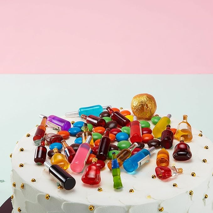 21 Pieces Miniature Bottles with 1 Piece Mini Toilet Cake Topper Dollhouse Cake Miniature Funny Toy Set for Party Celebrating Party, Birthday Decorations