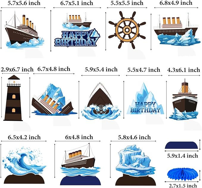 Nautical Theme Party Honeycomb Centerpieces 12-Piece Cruise Ship Classic Movie Table Decorations Ocean Ship Table Centerpieces Nautical Birthday Party Decorations for Baby Shower Supplies