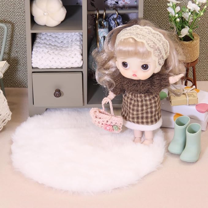 Funky Mini House Miniature Dollhouse Rug - 3 PCS Miniature 1:12 Scale Soft Plush Carpet for Dollhouse Accessories Ideal for Dollhouse Bedroom/Living Room Decor & DIY Craft Projects (White)