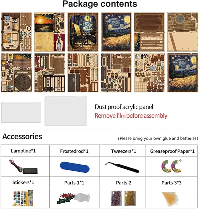 Book Nook Kit for Adults - DIY Miniature House with LED Lights - Adult Book Nook Craft Kit with Starry Night Puzzle - 3D Wooden Puzzle for Birthday Gift - Tiny Craft for Creative Bookshelf Decor