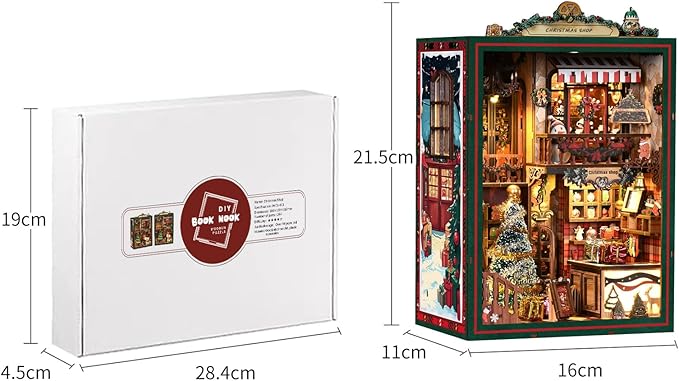 Book Nook Kit - DIY Miniature Dolls House Kit with Furniture and LED Light, 3D Puzzle Wooden Art Bookends, Model Kits for for Adults and Teens (Christmas Shop)