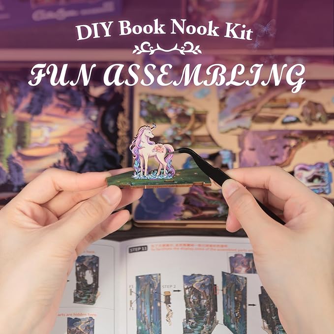 CUTEBEE Book Nook Kit - DIY Miniature House Dollhouse Kit for Adults and Teens, Booknook Tiny House Bookshelf 3D Wooden Puzzle, Gifts for Family (The Grace of The Forest)