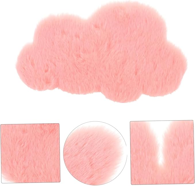 1:12 Scale Miniature Dollhouse Cloud Rug – Soft Pink Faux Fur Carpet, Cozy Bedroom & Living Room Accessory for Dollhouse Decoration, Mini Scene Layout, DIY Display & Micro Landscape Décor (5.8x3.8in)