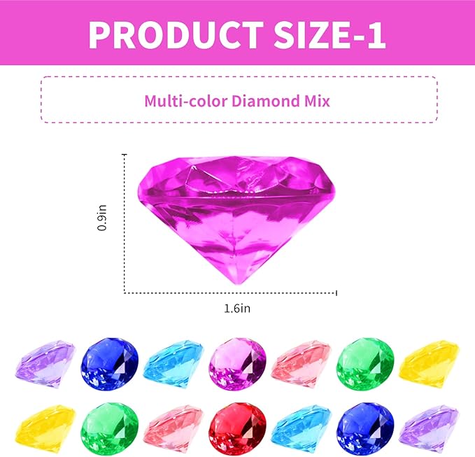 cntjv 60+ Pcs Diving Gems Pool Toys Includes 15 Pcs 1.57in Large Colorful Acrylic Plastic Diamond and 45+ Pcs Fake Seashells for Kids Pirate Treasure Mermaid Hunt Games Swimming Party Favors