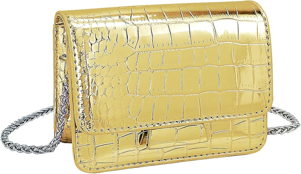 NovaKnot Metallic Mini Crossbody Purse, Evening Clutch Bag with Removable Chain Strap, Small Purse for Women, Not for Phones