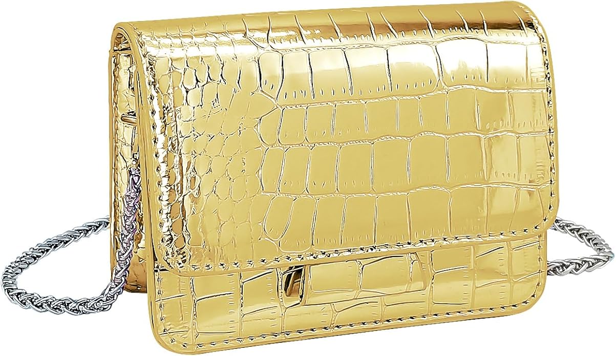 NovaKnot Metallic Mini Crossbody Purse, Evening Clutch Bag with Removable Chain Strap, Small Purse for Women, Not for Phones