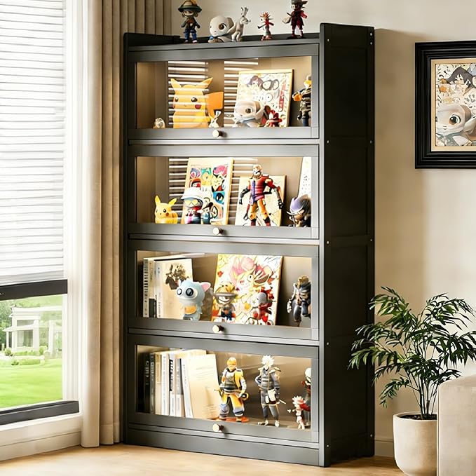 Display Cabinet with Acrylic Doors,55" High Display Case, 4-Tier Curio Cabinet, Collectibles Toy Organizers Rack & Display Shelf, Bookcase for Home, Office, Study, Living Room