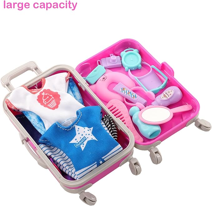 BARWA 32 Pcs Doll Suitcase Luggage Travel Clothes and Accessories for 11.5 inch Girl Doll Travel Carrier Storage, Including 1 Luggage 1 Suitcase 23 Travel toiletries 5 Dresses 1 Puppy 1 Computer…