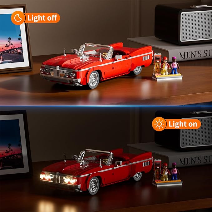 Low Rider Big Red Car Building Bricks Set - Street Fusion Vehicle Engineering Lighting Model Modular Collection Kit 969 Pcs for Adults & Teens & Car Lovers
