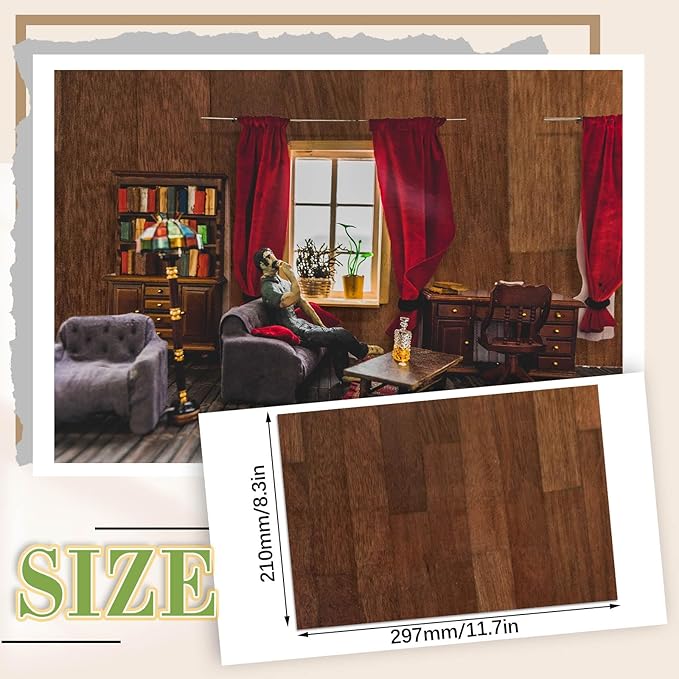 Flutesan 24 Pcs Miniature Dollhouse Wallpaper and Flooring Peel and Stick Mini DIY Self Adhesive Dollhouse Accessories 8.27 x 11.69 Inch (Elegant Style)