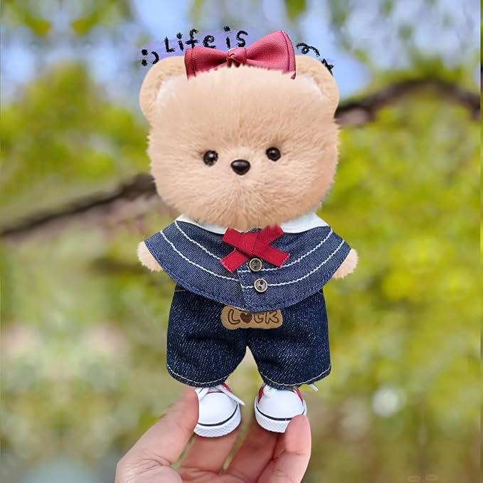 Clothes for 6.7in/17cm Dolls (Without Dolls) Sets and Accessories,6PCS (Hat + Bow + Glasses + Shawl + Pants + Shoes), Collectors and As Gifts. (Academic Style-Blue)