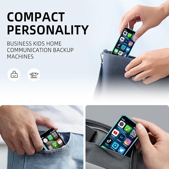 QHO Mini Phone Unlocked Mini Smartphone for Kids World's Smallest Cell Phone 3.0" HD Touch Screen Quad Core Dual Sim Card Face ID Android Compact Small Mobile Phones 2GB+16GB (Dark Blue)