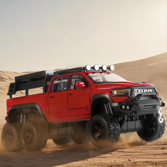 Toy Trucks for Boys 1/32 Diecast Trucks Mammoth Model Truck,Collectible Pickup Truck Model Kit,Pull Back Cars with Lights and Sounds,Toy Trucks for Boys Age 4-7（Red）