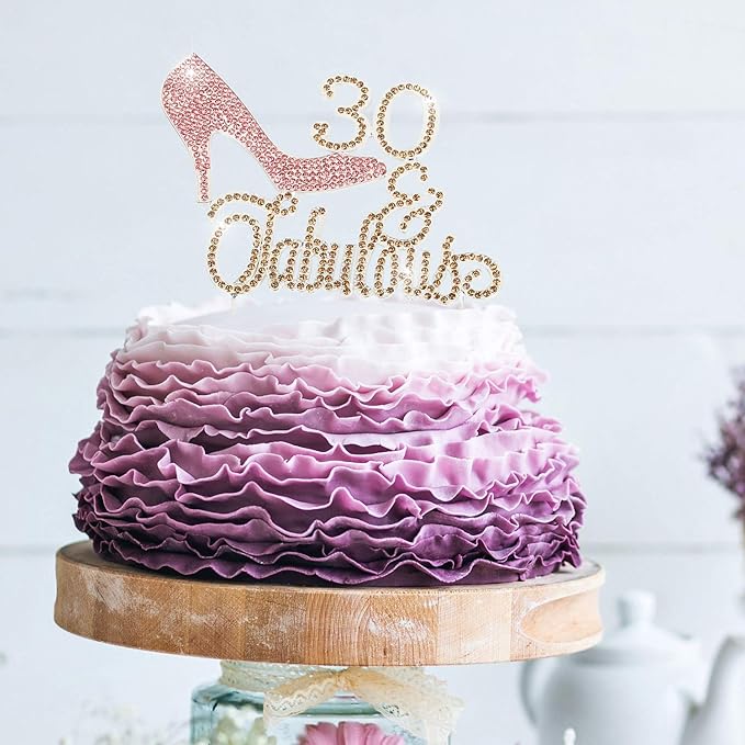 LINGTEER 30 Fabulous Pink High Heel Rhinestone Crystal Cake Topper Perfect for 30th Birthday Anniversary Party Keepsake Sparkle Decoration