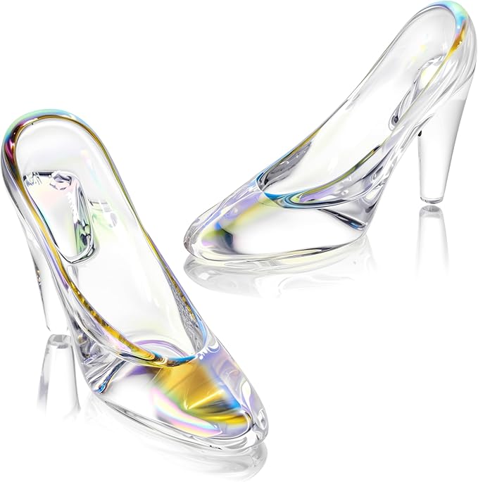 QFkris 2 Pack Colorful Cinderella Glass Slipper Christmas Decoration for Girls Room Decor, Glass Cinderella Heels for Party Decorations, Princess Birthday Bedroom Decor, for Women