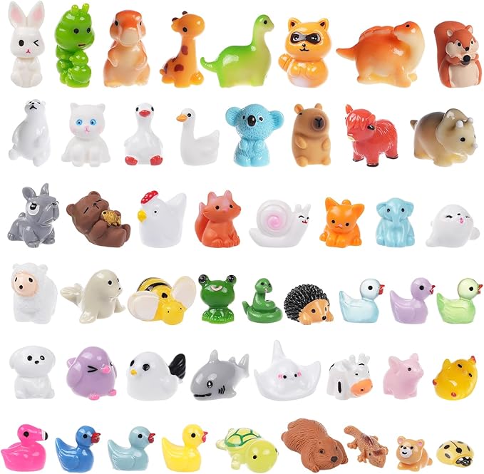 50PCS Mini Resin Animals Tiny Animals Miniature Figurines Bulk for Micro Fairy Garden Landscape Dollhouse Accessories Hide and Seek Crafts Decor Aquarium Toys